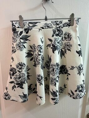 Forever 21 Cream Skater Skirt with Black Floral Print